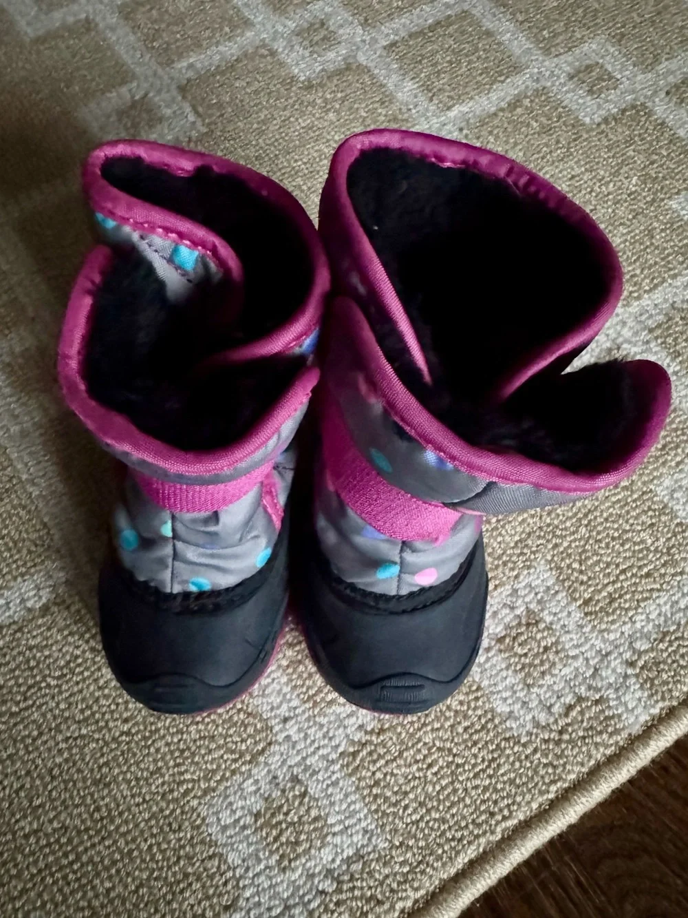 Kamik Kids Snowbug6 Insulated Winter Snow Boots Gray Pink Polka Dot Girls Size 5